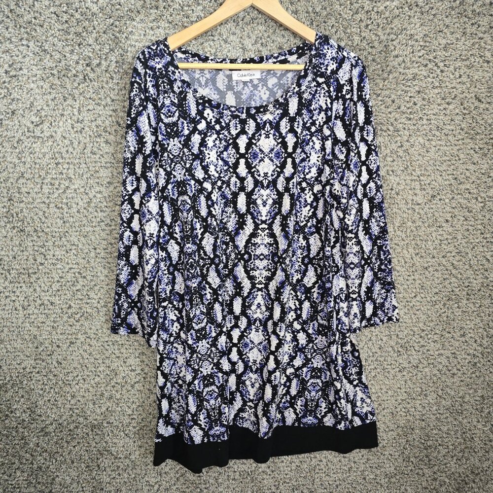Calvin Klein Top Womens XL Blue Black Snake Print Stretch Tunic Casual Ladies